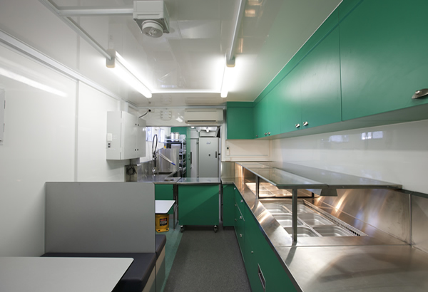 Living quarters: Mobile kitchen and dining area